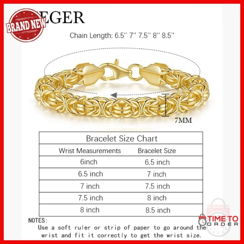 14K Gold Byzantine Link Chain Bracelet Stackable Unisex 7.5 Inch Lobster Clasp